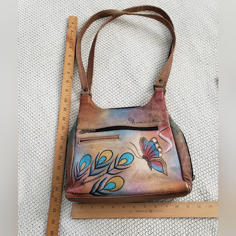 Vintage Y2K Fairy Grunge Butterfly Painted Boho Anuschka Shoulder Bag